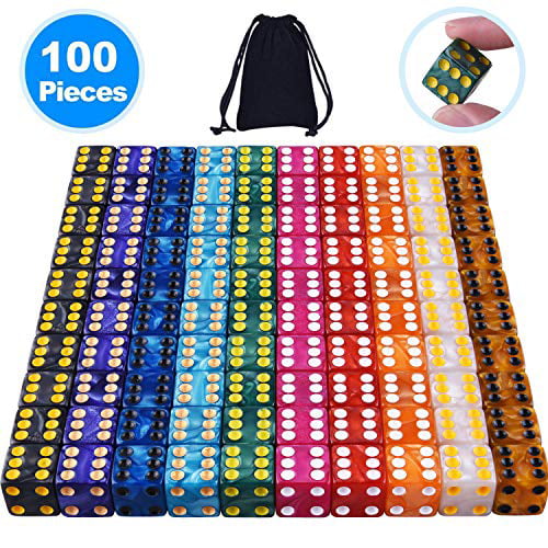 100 Pieces 6 Sided Game Dice 12mm Translucent Colors Square Corner Dices Set